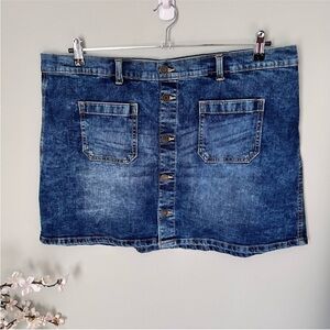 GAP 18 Micro Mini Button Front Pocket VTG Denim Plus Skirt 2X